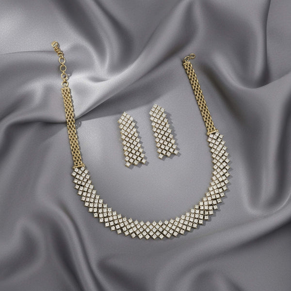 441698 Cz Classic Necklace Set Set With 2 Tone Mehndi Rhodium Plating