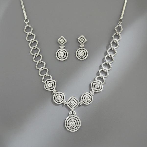 441699 Cz Classic Necklace Set Set With 2 Tone Rhodium Plating