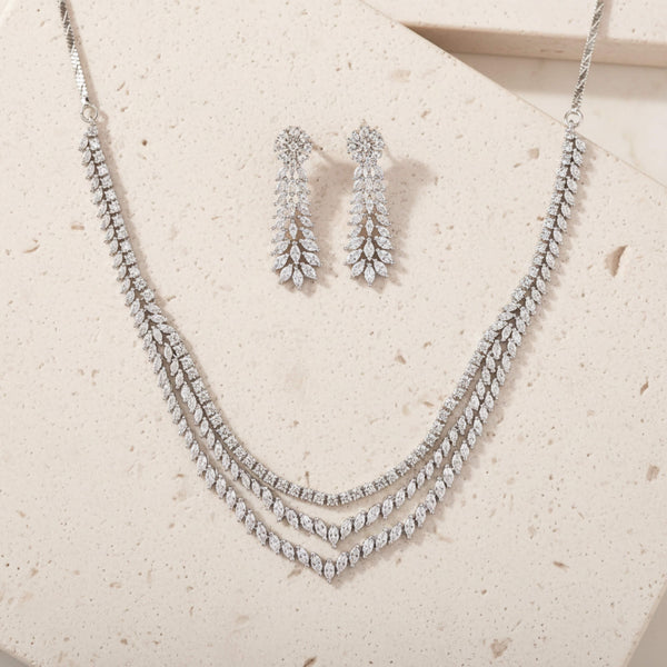 441701 Cz Classic Necklace Set With 2 Tone Rhodium Plating