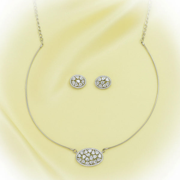 441704 Cz Classic Pendant Set With 2 Tone Rhodium Plating