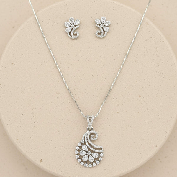 441706 Cz Classic Pendant Set With Rhodium Plating