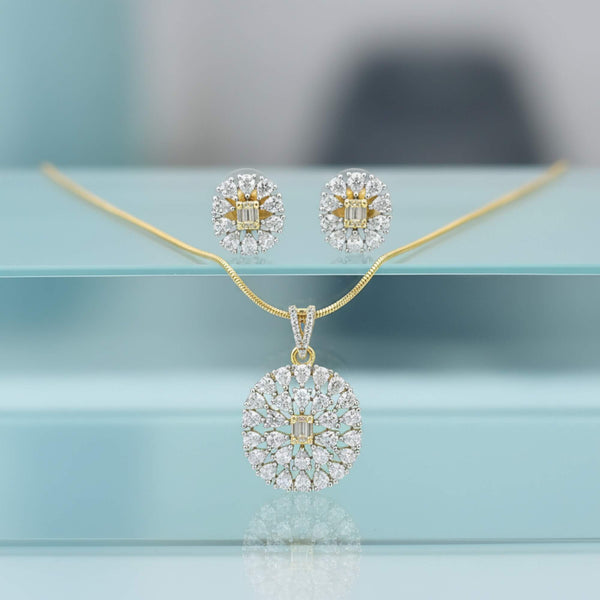 441707 Cz Classic Pendant Set With 2 Tone Plating