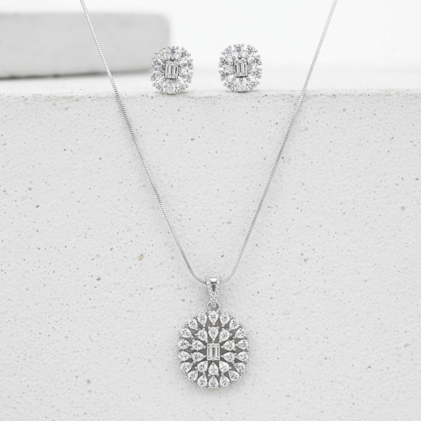 441708 Cz Classic Pendant Set With Rhodium Plating