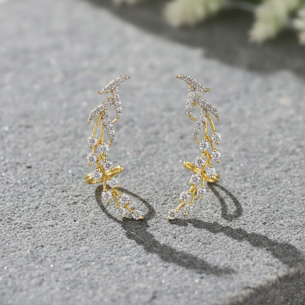 441709 Cz Classic Earring With 2 Tone Mehndi Rhodium Plating