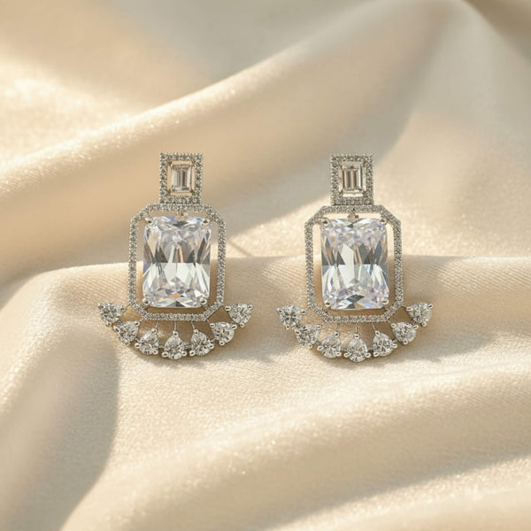 441710 Cz Classic Earring With Rhodium Plating