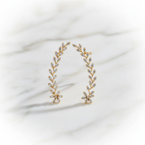 441718 Cz Earcuff With 2 Tone Mehndi Rhodium Plating