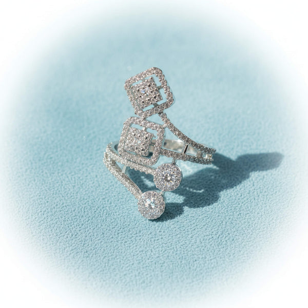 441722 Cz Adjustable Ring With 2 Tone Rhodium Plating