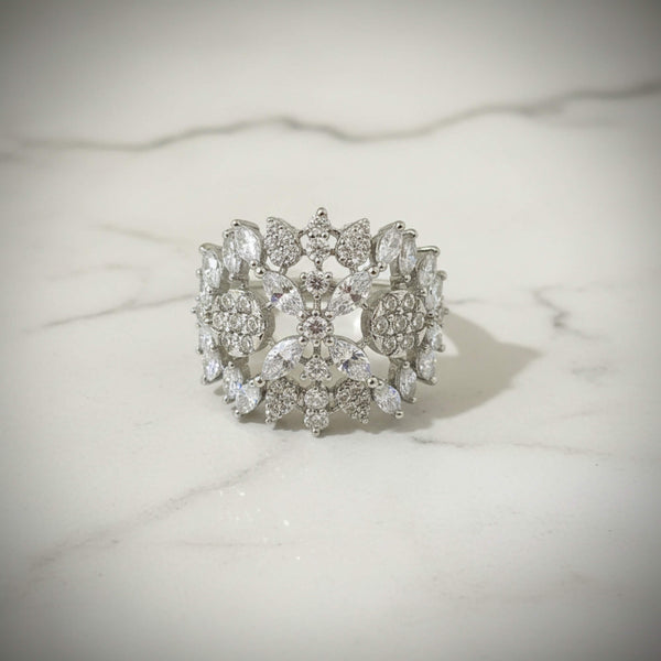 441723 Cz Adjustable Ring With 2 Tone Rhodium Plating