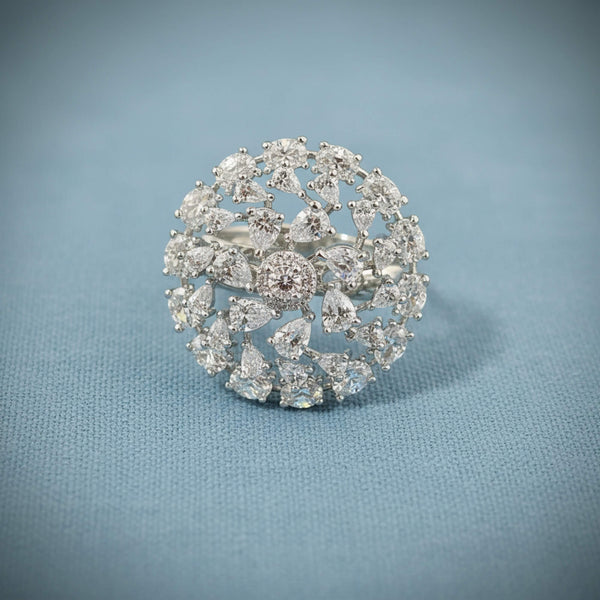 441724 Cz Adjustable Ring With 2 Tone Rhodium Plating