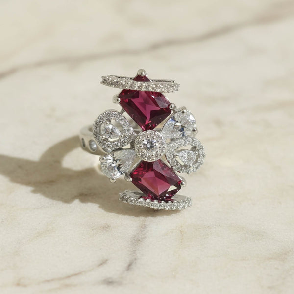 441725 Cz Adjustable Ring With Rhodium Plating