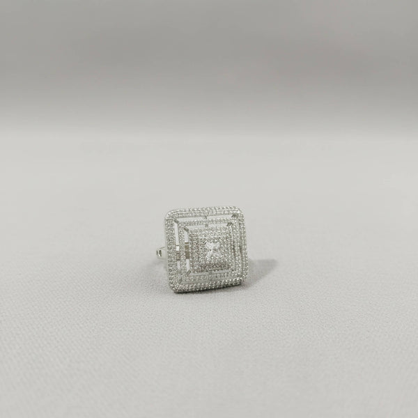 441728 Cz Adjustable Ring With 2 Tone Rhodium Plating