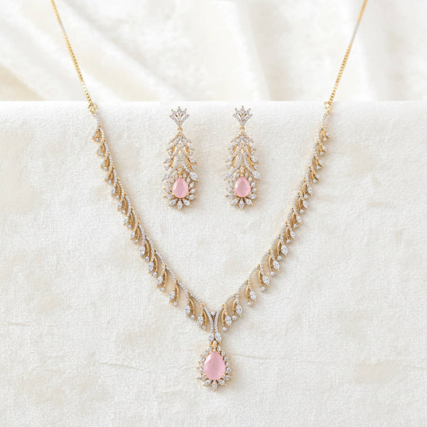 441730 Cz Classic Necklace Set With 2 Tone Plating