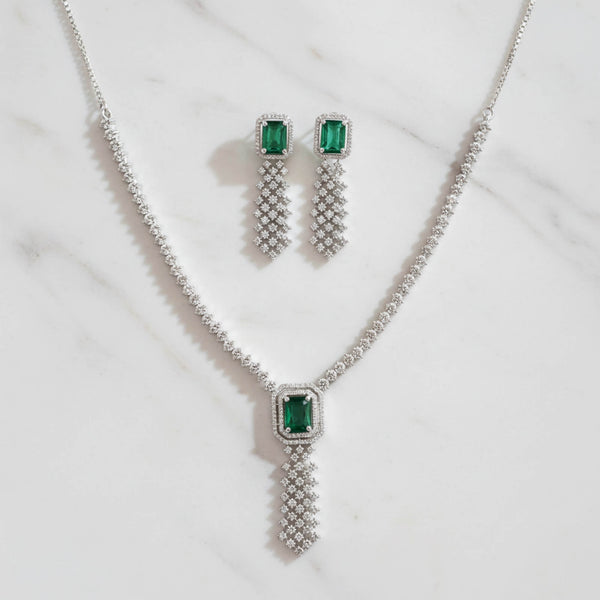 441733 Cz Classic Necklace Set With Rhodium Plating