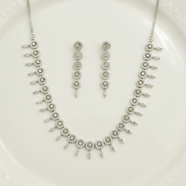 441734 Cz Classic Necklace Set Set With 2 Tone Rhodium Plating