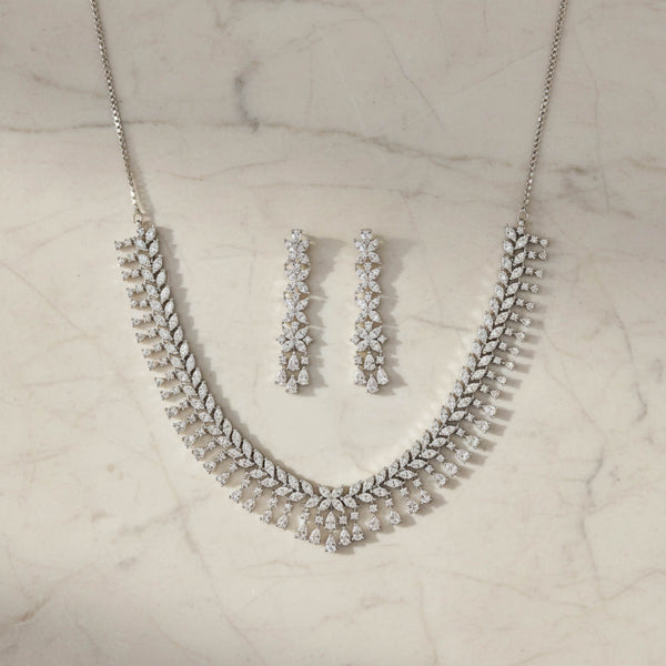 441736 Cz Classic Necklace Set Set With 2 Tone Rhodium Plating