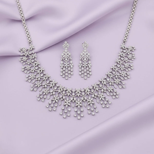 441738 Cz Classic Necklace Set With 2 Tone Rhodium Plating