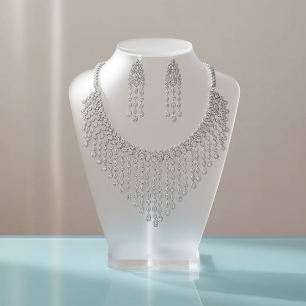 441740 Cz Classic Necklace Set With 2 Tone Rhodium Plating