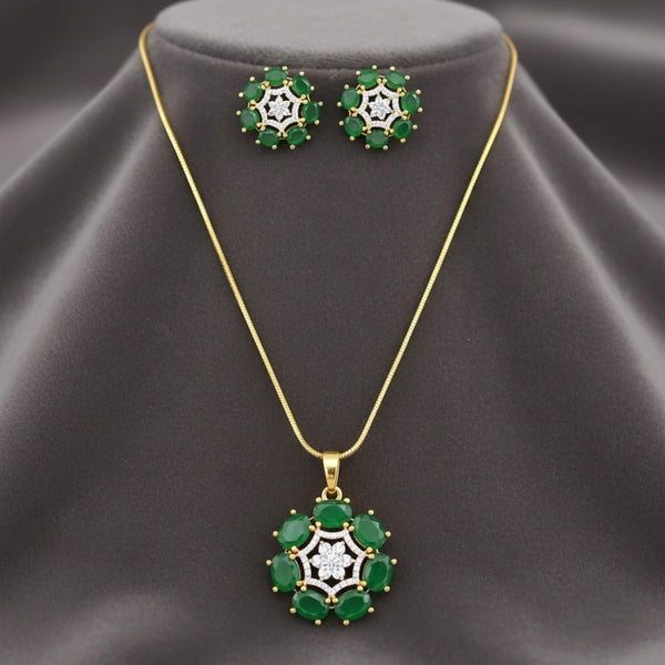 441741 Cz Classic Pendant Set With 2 Tone Plating