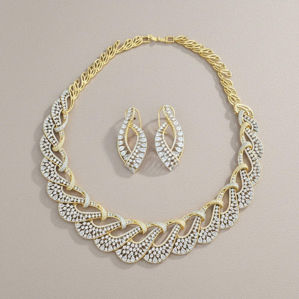 441744 American Diamond Classic Necklace Set With 2 Tone Rhodium Plating