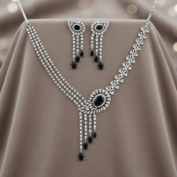 441765 American Diamond Classic Necklace Set With Rhodium Plating