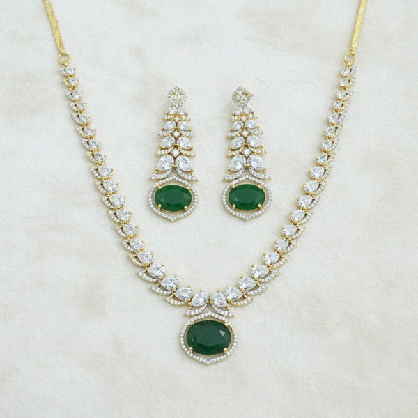 441766 American Diamond Classic Necklace Set With 2 Tone Plating