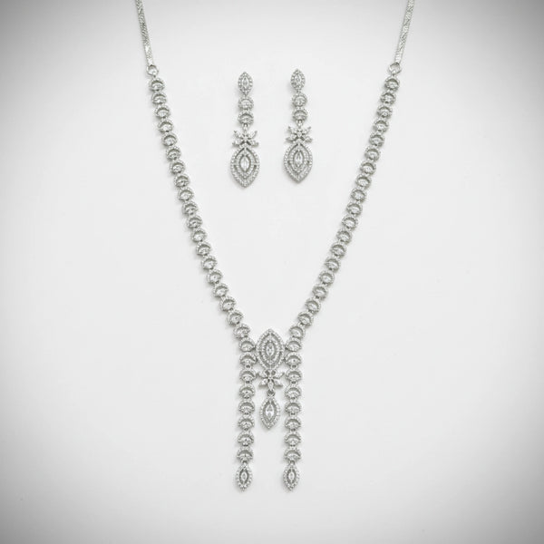441767 American Diamond Classic Necklace Set With 2 Tone Rhodium Plating