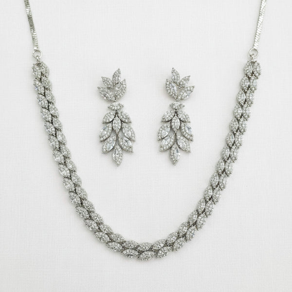 441772 American Diamond Classic Necklace Set With 2 Tone Rhodium Plating