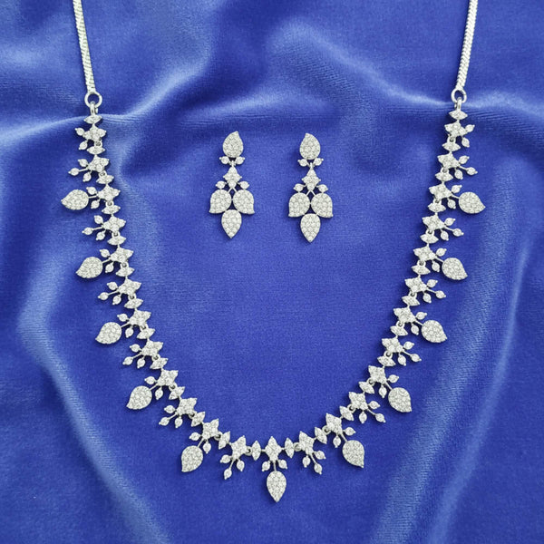 441774 American Diamond Classic Necklace Set With 2 Tone Rhodium Plating