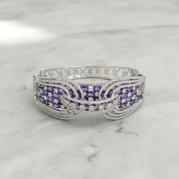 441775 American Diamond Openable Kada With Rhodium Plating