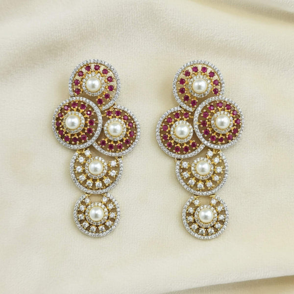 441783 American Diamond Classic Earring With 2 Tone Plating