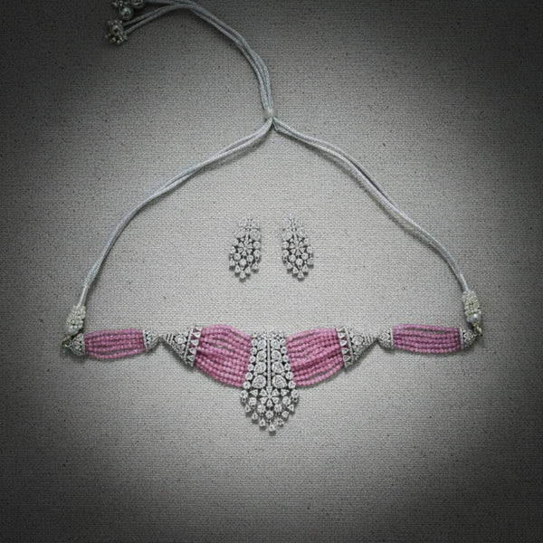 441790 American Diamond Classic Necklace Set With Rhodium Plating