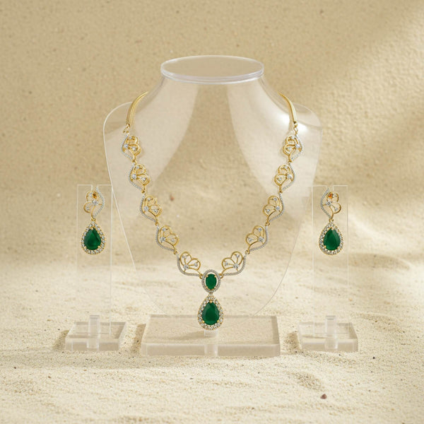 441792 American Diamond Classic Necklace Set With 2 Tone Plating