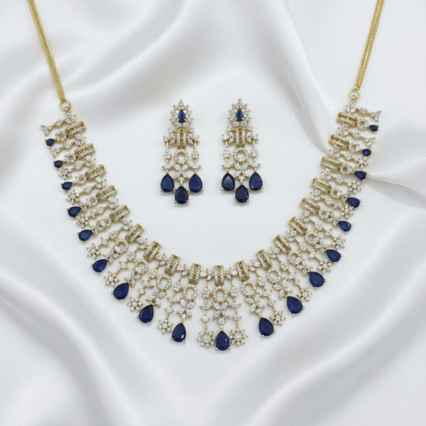 441793 American Diamond Classic Necklace Set With Mehndi Plating