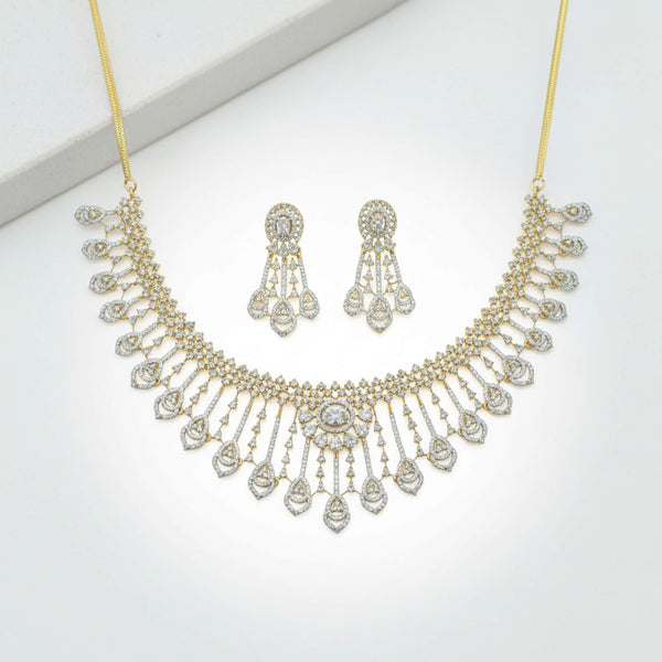 441794 Cz Classic Necklace Set With 2 Tone Rhodium Plating