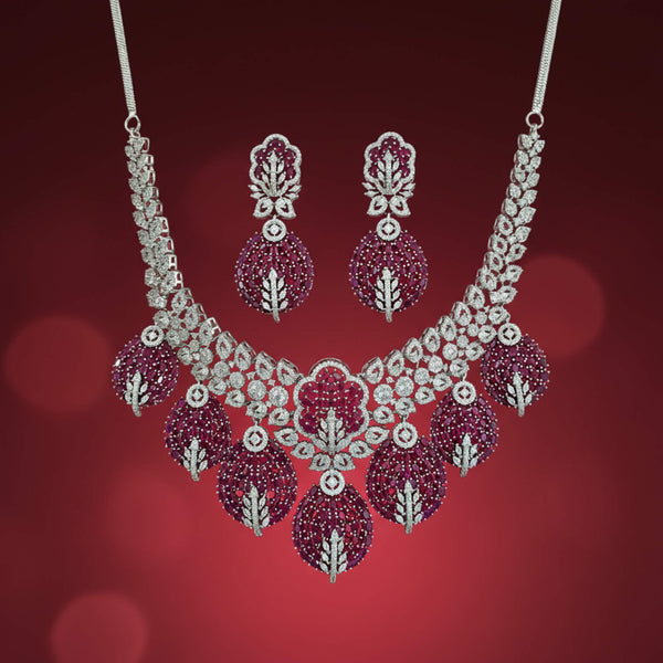 441795 Cz Classic Necklace Set With Rhodium Plating