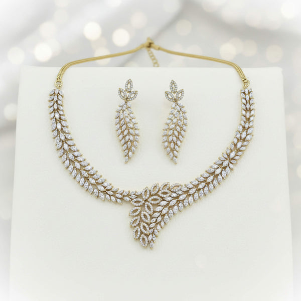 441798 Cz Classic Necklace Set With Mehndi 2 Tone Rhodium Plating