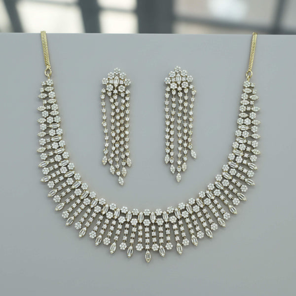 441799 Cz Classic Necklace Set With Mehndi 2 Tone Rhodium Plating