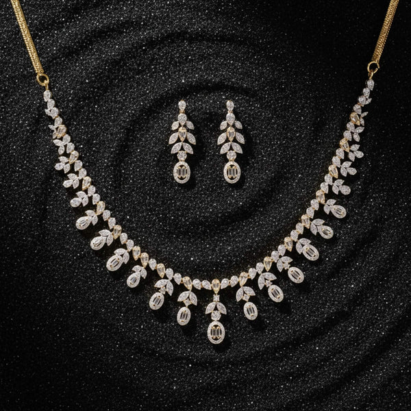 441800 American Diamond Classic Necklace Set With 2 Tone Blackrose Rhodium Plating