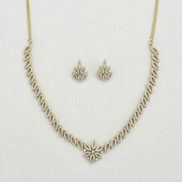 441802 American Diamond Classic Necklace Set With 2 Tone Rhodium Mehndi Plating