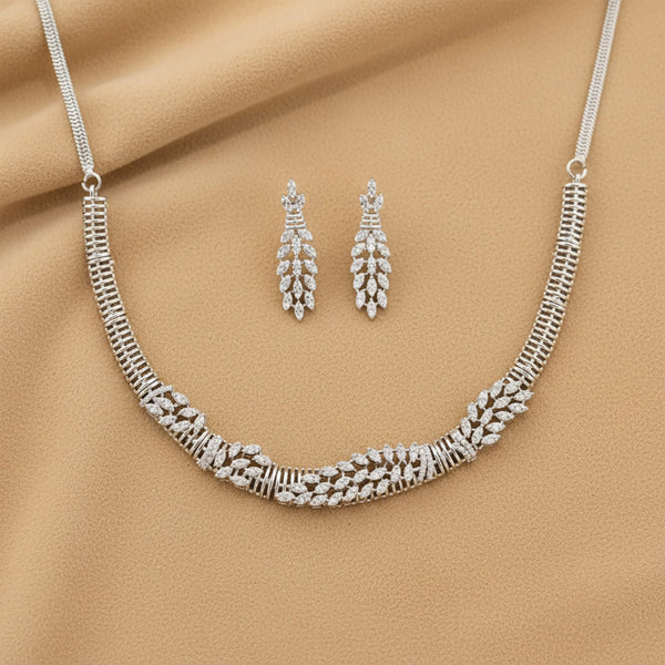 441803 American Diamond Classic Necklace Set With 2 Tone Rhodium Plating