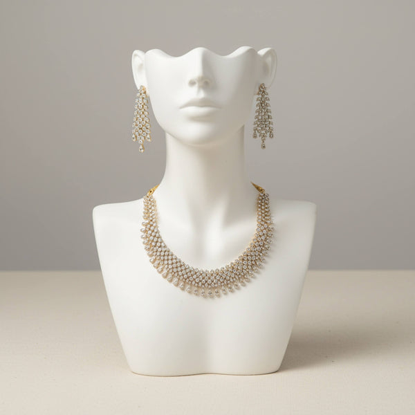 441804 American Diamond Classic Necklace Set With 2 Tone Rhodium Mehndi Plating