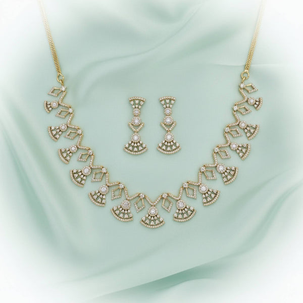 441805 American Diamond Classic Necklace Set With 2 Tone Rhodium Mehndi Plating