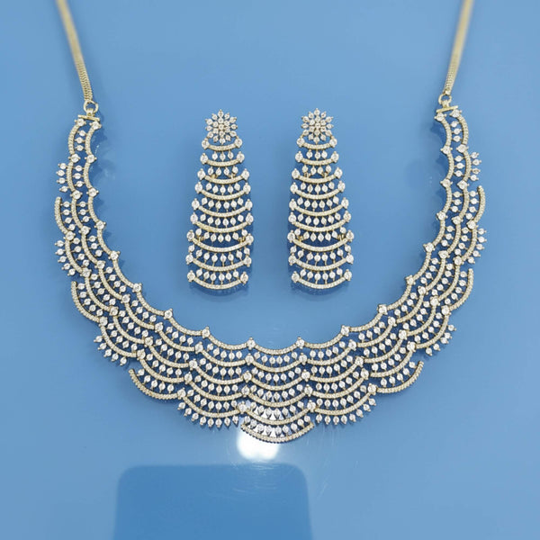 441806 American Diamond Classic Necklace Set With 2 Tone Rhodium Mehndi Plating