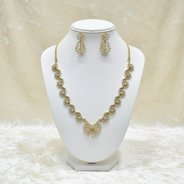 441807 American Diamond Classic Necklace Set With 2 Tone Rhodium Mehndi Plating