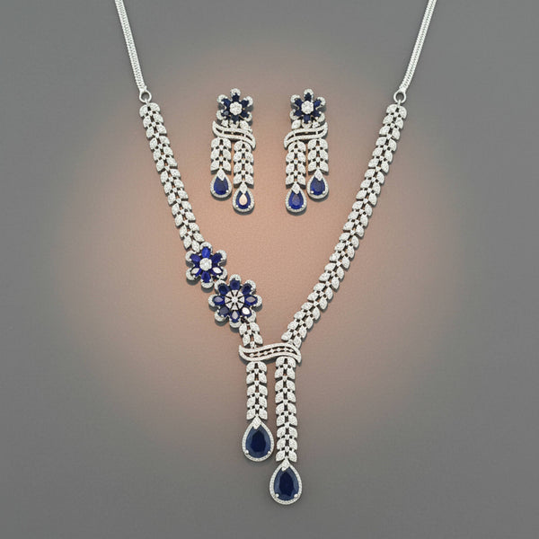 441809 Cz Classic Necklace Set With Rhodium Plating