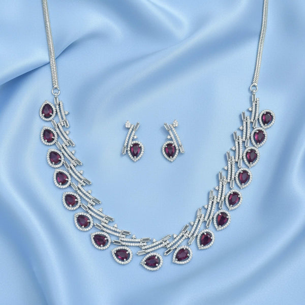 441810 American Diamond Classic Necklace Set With Rhodium Plating