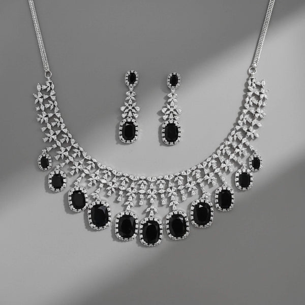 441813 American Diamond Classic Necklace Set With Rhodium Plating