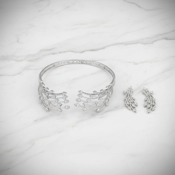 441816 American Diamond Classic Necklace Set With 2 Tone Rhodium Plating