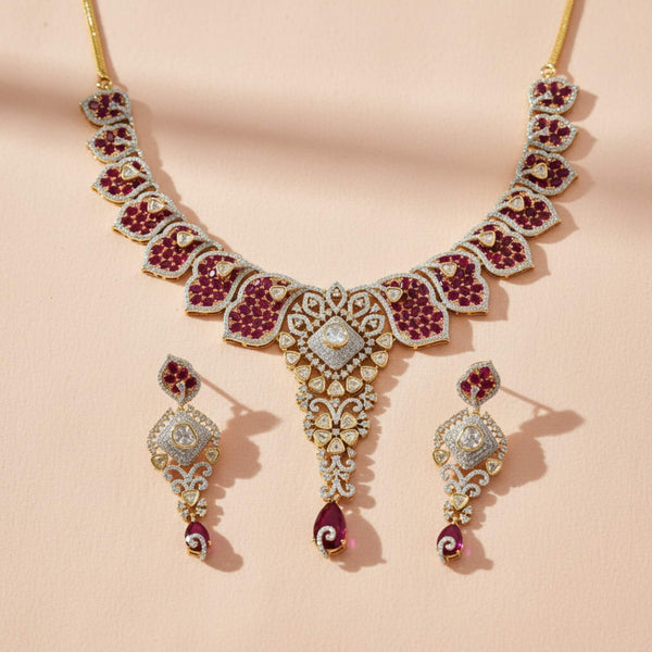 441818 American Diamond Classic Necklace Set With 2 Tone Plating