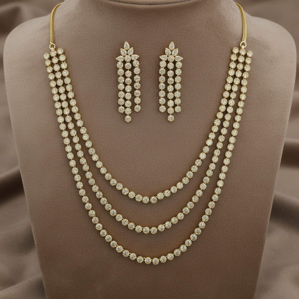 441819 American Diamond Classic Necklace Set With 2 Tone Rhodium Mehndi Plating